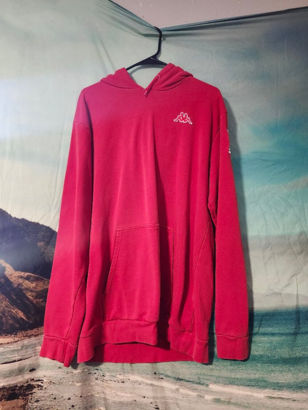 Red Kappa Embroidered Hoodie Men's XL With Logo And USA Embroidery On Sleeve